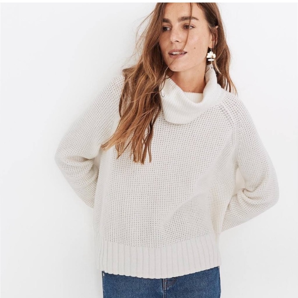 Madewell Boxy Relaxed Fit Cream Eastbrook Turtleneck Cotton/Wool blend